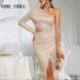 Szín: Champagne L - Női tömör szexi hosszú váll ujjú flitterek Maxi Midriff Bodycon szexi parti ruhák