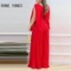 Szín: piros M - Női Elegáns Solid Deep V nyak, ujjatlan redőzött háromdimenziós Deocr szexi széles lábú jumpsuit