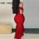 Szín: piros L - Női elegáns tömör láncpántok, hosszú ujjú, magas silt Maxi Mermaid Bodycon formális parti ruhák
