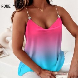 Szín: rózsaszín M - Női elegáns, szexi színátmenetes színű V nyakú, ujjatlan láncpántok, nyári alkalmi Camis Crop