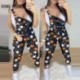 Szín: MULTI M - Elegáns női övzsebbel mintázott Bodycon alkalmi overál, nadrágos jumpsuit