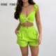 Szín: világoszöld XL - Női alkalmi kis, repülő ujjú Crop top tömör zsebes nyári szexi rövid szettek