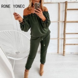 Szín: zöld S - Női, váll nélkül, hosszú ujjú, húzózsinóros, fodros szegélyű jumpsuit Női ruhák jumpsuit