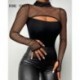Szín: tiszta S - Női elegáns patchwork hollow Out, félig magas nyakú, hosszú ujjú Bodycon szexi fekete blúz felsők