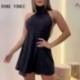 Szín: fekete L - Női elegáns flitterek, kötőfék, ujjatlan szexi fűzős mini A-vonalú Bodycon partiruhák