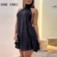 Szín: fekete L - Női elegáns flitterek, kötőfék, ujjatlan szexi fűzős mini A-vonalú Bodycon partiruhák