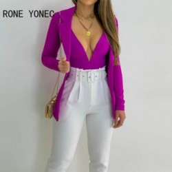 Szín: lila M - Női Solid Sexy Deep V - nyakú Crop Cardigan hosszú ujjú Bodycon lila blézer szettek