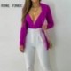 Szín: lila M - Női Solid Sexy Deep V - nyakú Crop Cardigan hosszú ujjú Bodycon lila blézer szettek