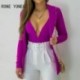 Szín: lila M - Női Solid Sexy Deep V - nyakú Crop Cardigan hosszú ujjú Bodycon lila blézer szettek