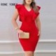 Szín: piros L - Női elegáns, tömör V-nyakú, többszintes Bodycon mini hivatalos party piros ruha