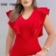 Szín: piros L - Női elegáns, tömör V-nyakú, többszintes Bodycon mini hivatalos party piros ruha