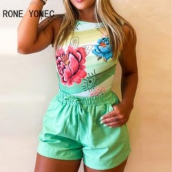 Szín: MULTI S - Női szexi, elegáns, ujjatlan, virágmintás felső és tömör alsó, hát nélküli nyári Bodycon mini