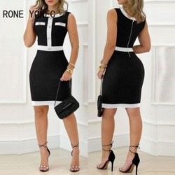 Szín: fekete L - Női alkalmi tank, kerek nyakú Patchwork ujjatlan cipzáras mini Bodycon szexi kötőruha