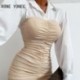 Szín: MULTI XL - Női alkalmi Elegáns Patchwork Hosszú lámpás ujjak Összehajtható Bodycon ruha Mini munkaruha