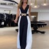 Szín: MULTI XL - Elegáns, szexi, mély V nyakú, női pánt övpatchwork munkaruhával