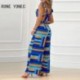 Szín: MULTI XL - Női Elegáns Geo Print Tank Crop Top All Over Print Fodor Hem Fűzős Elasztikus derék alkalmi nadrág