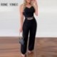 Szín: fekete XL - Női divat Elegáns Szilárd ujjatlan Crop Top láncdíszítés Egyenes nadrág szettek