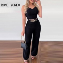 Szín: fekete XL - Női divat Elegáns Szilárd ujjatlan Crop Top láncdíszítés Egyenes nadrág szettek