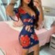 Szín: kék L - Női szexi, elegáns, mindenhol mintás virágmintás, V nyakú, rövid ujjú mini Bodycon szexi partiruhák