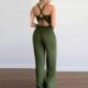 Szín: sötétzöld M - Női Solid Elegáns Szexi Cris Cross fűzős hátul Hollow Out Crop Top egyenes, rugalmas derékú