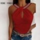 Szín: fekete S - Elegáns női szexi, tömör Criss Cross strasszos ujjatlan nyári Camis Crop felsők