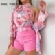 Szín: Pink XL - 2023-as női bő kabát virágmintás vágás felső és tömör, rövid alsó divat övekkel, három részes