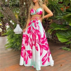 Szín: MULTI M - Női alkalmi, virágmintás kötőfék, keresztben, fűzős melltartók Crop tops Maxi nyaralás strandszoknya