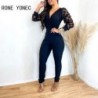 Szín: kék S - Női elegáns, mély V nyakú lámpás ujjú cipzárral működő vékony ceruza nadrág jumpsuit