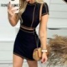 Szín: fekete XL - Női alkalmi elegáns, kerek nyakú, rövid ujjú, világos vonalú dekorációs Bodycon szoknya szettek