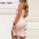 Szín: Pink XL - Női tömör spagetti pántos ujjatlan vágás felsők, húzózsinóros gombos magas iszapos midi szoknya