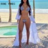 Szín: kék M - Női úszóruha 3 db csíkos nyomtatással, megkötött részletekkel ellátott bikini szett fedővel Női