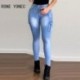 Szín: kék XL - Női divat Elegáns Fűzős Zseb Fényes Vonal Dekoráció Skinny Farmer Farmer nadrág
