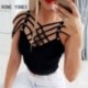 Szín: fekete L - Elegáns, szexi, tömör, üreges, keresztes, ujjatlan női nyári Camis fekete Crop felsők
