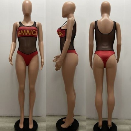 Szín: piros XXL - Átlátszó hálós halháló Hollow Out Beach Body 2022 Nyári Ruhák Női Outfit Letter Print Ujjatlan