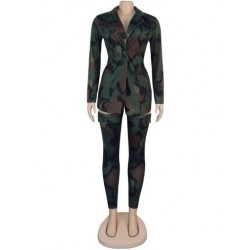 Szín: Camouflage XXL - Leopard Camo nyomtatott Vintage 2 részes ruházat női hosszú ujjú blézer felső hosszú zokni