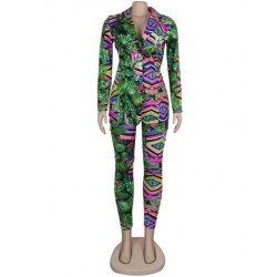 Szín: Stripe XXL - Leopard Camo nyomtatott Vintage 2 részes ruházat női hosszú ujjú blézer felső hosszú zokni