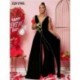 Szín: fekete XL - Luxus divatos formális nadrágos női jumpsuit Mély V nyakú, ujjatlan, széles lábú, vintage derék