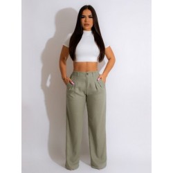 Szín: Olive L - High Street Empire derék, bő, széles szárú nadrág Retro tini lányoknak legombolható egyenes hosszú