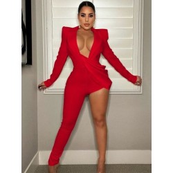 Szín: piros XXL - Vonzó aszimmetrikus formájú női jumpsuit Elegáns Fesztivál Felszerelések Ruházat 2022 Dekoltázs