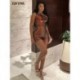 Szín: kávé L - Egy váll Rúdozott alsónadrág Női Body Szexi Ujjatlan Hát nélküli Party Clubwear Overall Midnight Party