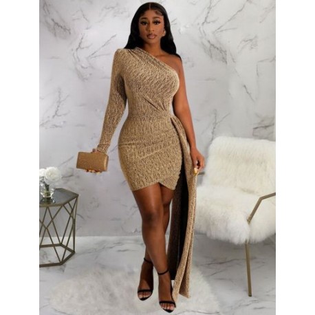 Szín: Champagne XXL - Ferde gallérú hosszú szalag csomag csípő ruha női hosszú ujjú estélyi báli ruhák elegáns