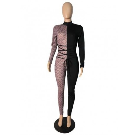 Szín: fekete L - Átlátszó, hálós kockás patchwork szexi karcsú, női álnyakú, hosszú ujjú, átlátszó kombiné