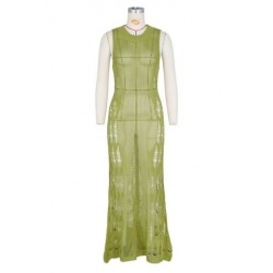 Szín: zöld M - Kötött horgolt üreges átlátszó tengerparti maxi ruha tavaszi nyár ujjatlan női alakformáló, bokáig