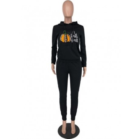 Szín: fekete L - Halloween tökmintás női pulóverek Alkalmi kapucnis nyakú hosszú ujjú pulóver és húzózsinóros