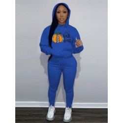 Szín: kék L - Halloween tökmintás női pulóverek Alkalmi kapucnis nyakú hosszú ujjú pulóver és húzózsinóros derék