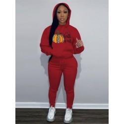 Szín: piros L - Halloween tökmintás női pulóverek Alkalmi kapucnis nyakú hosszú ujjú pulóver és húzózsinóros derék