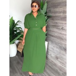 Szín: zöld L - Irodai női masszív, kétrészes öltönyök, női Y2K ruházat, lehajtható gallérral, rövid ujjú,