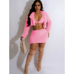 Szín: rózsaszín YZ1327 L - Őszi téli plüss 3 részes összeillő szettek Szexi dekoltázs melltartó felsők   hosszú