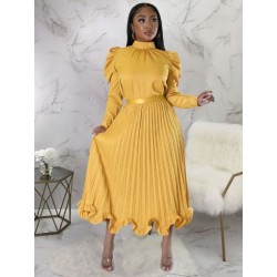 Szín: arany XXL - Elegáns, divatos, kétrészes szoknya szett nőknek, nyakú, pufi hosszú ujjú ing felső és magas