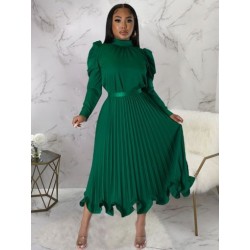 Szín: zöld XXL - Elegáns, divatos, kétrészes szoknya szett nőknek, nyakú, pufi hosszú ujjú ing felső és magas